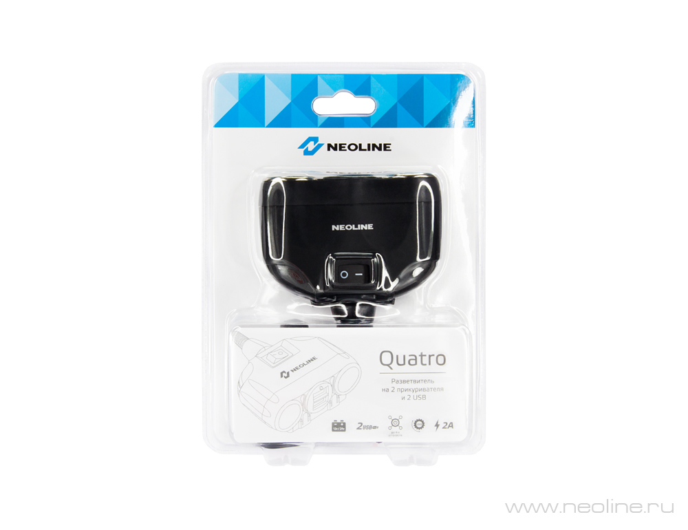 Разветвитель прикуривателя Neoline Quatro USB (2 прикуривателя + 2 USB)