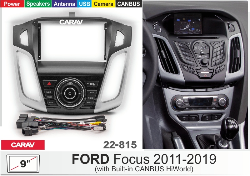 Рамка Ford Focus3 2011+ для MFB дисплея 9" CARAV 22-815 (CAN,ISO, антен, с кнопками и платой Ver.2)