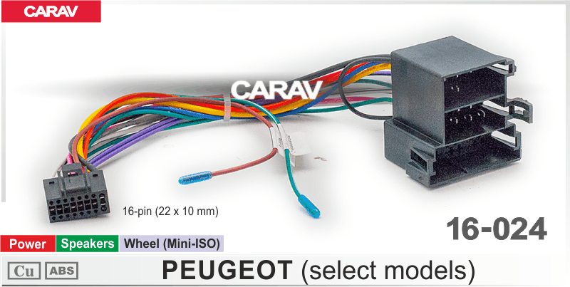 Комплект проводов для установки ANDROID CARAV 16-024 Peugeot (основ, руль (mini-iso)