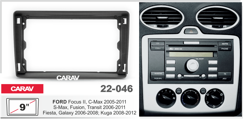 Рамка Ford Focus II,C-Max,S-Max,Fusion,Transit,Fiesta,Galaxy,Kuga для MFB дисплея 9" CARAV 22-046