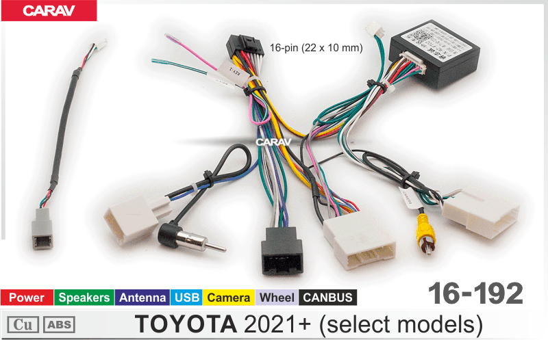 Комплект проводов для установки ANDROID CARAV 16-192 TOYOTA 2021+ (основ, антен, руль, USB, CAN,CAM)